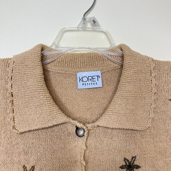Koret Embroidered Cardigan Sweater Autumn Floral Short Sleeves Mustard Yellow - Picture 4 of 7